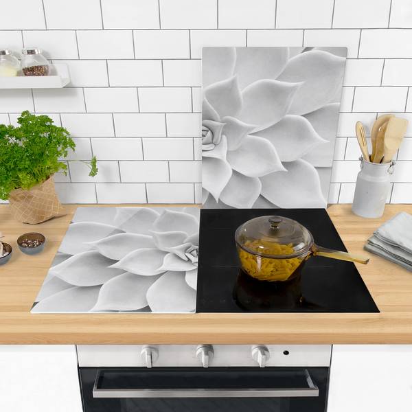 Protège-plaque de cuisson Succulente Verre de sécurité - Noir / Blanc - 60 x 52 cm