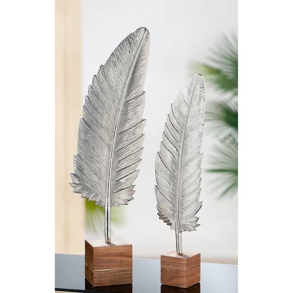 Dekoobjekt Feder auf Base Aluminium - Silber