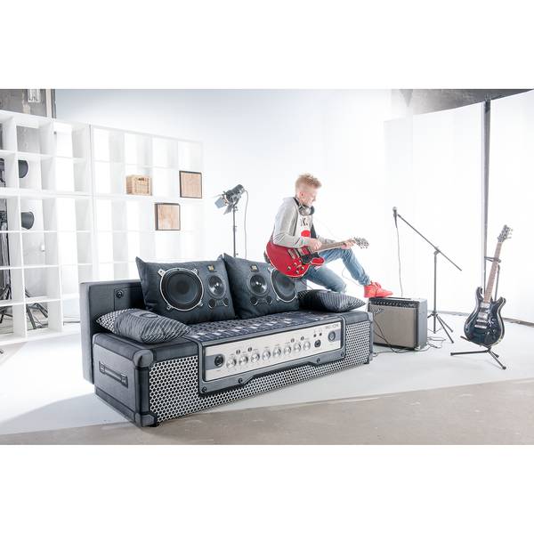 Schlafsofa Gabun Flachgewebe - Blau / Silber - Wellenunterfederung