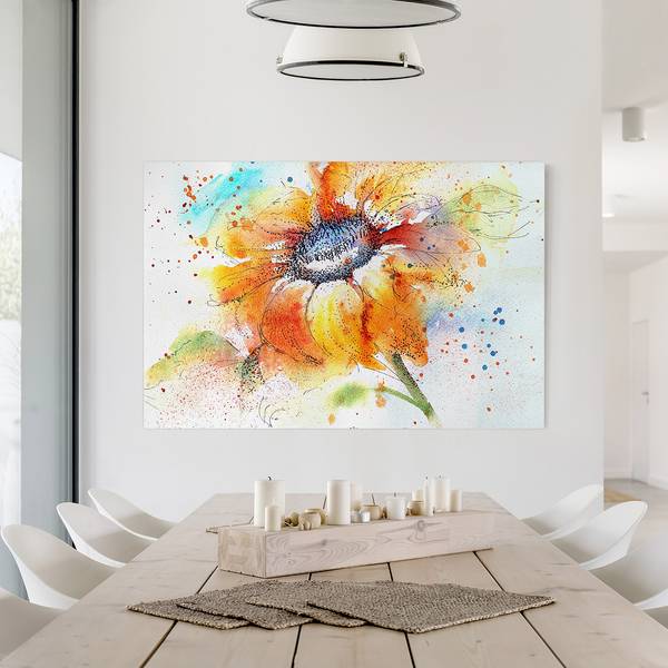 Canvas Painted Sunflower I Arancione - 90 x 60 x 2 cm - Larghezza: 90 cm