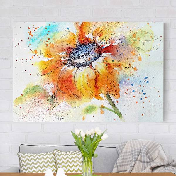 Canvas Painted Sunflower I Arancione - 90 x 60 x 2 cm - Larghezza: 90 cm