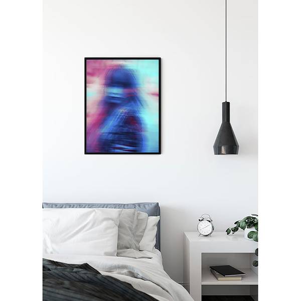 Wandbild Neon Girl Papier - Mehrfarbig