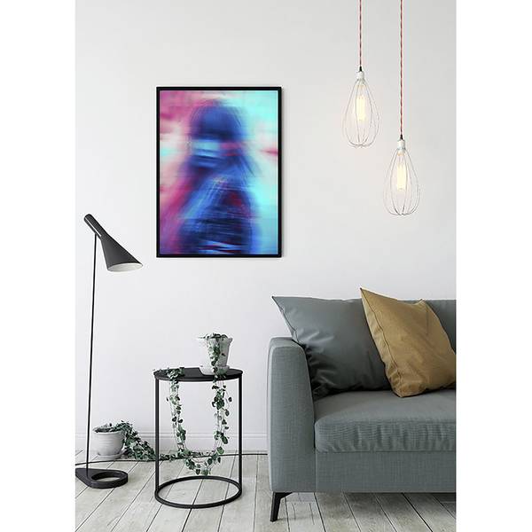 Wandbild Neon Girl Papier - Mehrfarbig