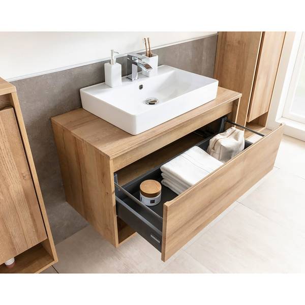 Badkamerset Natura I (2-delig) incl. verlichting - knoestig eikenhouten look