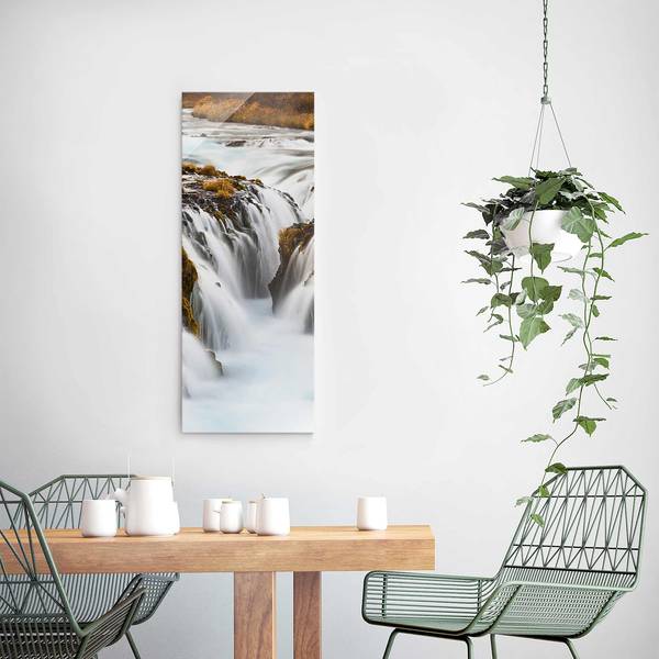 Glasbild Brúarfoss Wasserfall in Island Weiß - 30 x 80 x 0,4 cm - 30 x 80 cm
