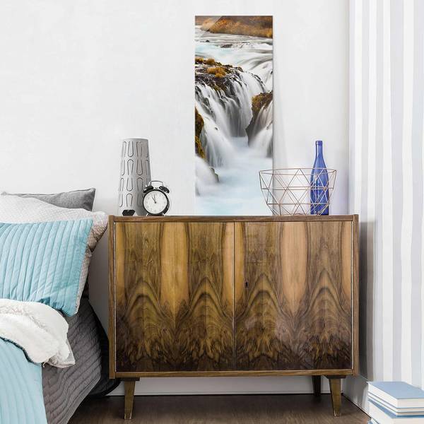 Glasbild Brúarfoss Wasserfall in Island Weiß - 30 x 80 x 0,4 cm - 30 x 80 cm
