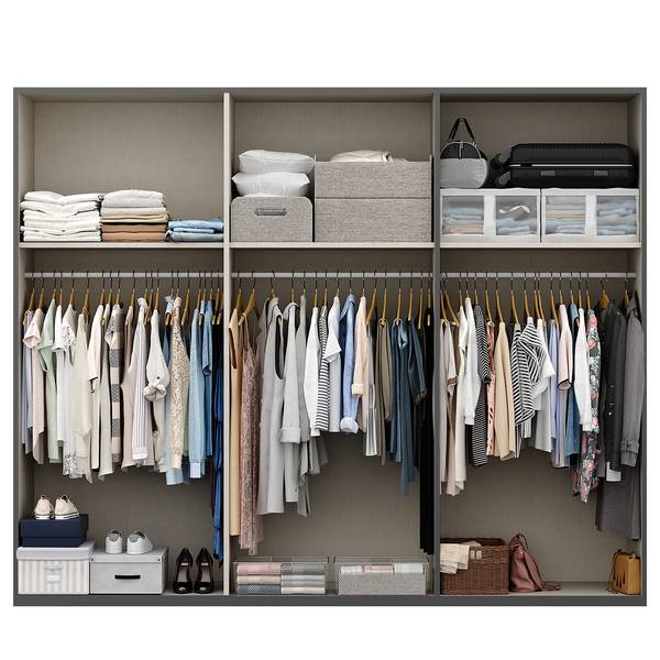 Schwebetürenschrank SKØP gloss reflect Graphit / Hochglanz Weiß - 270 x 222 cm - 3 Türen