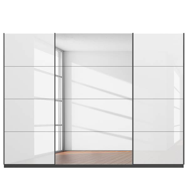 Schwebetürenschrank SKØP gloss reflect Graphit / Hochglanz Weiß - 270 x 222 cm - 3 Türen
