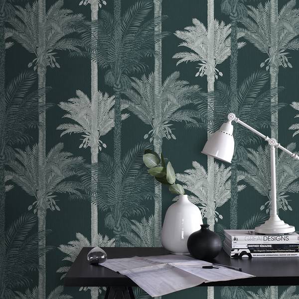 Vliestapete Palm Exotique Grün - 0,52m  x 10,05m  x 0,02m - Grün