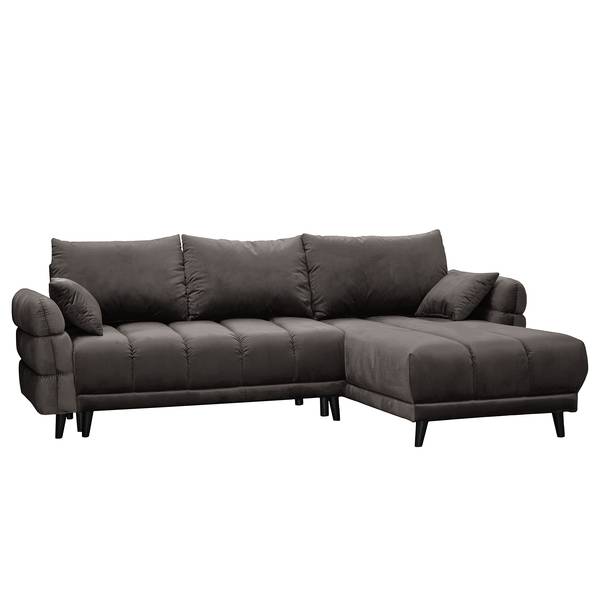 Divano letto angolare Logan Velluto - Velluto Ravi: grigio marrone - Longchair preimpostata a destra - Funzione letto