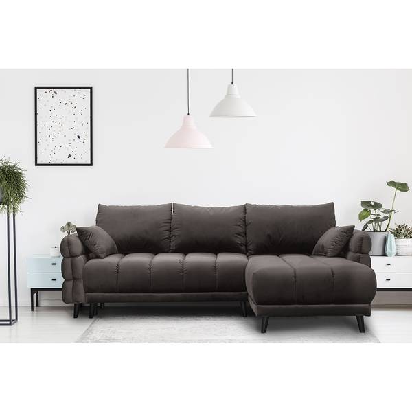 Divano letto angolare Logan Velluto - Velluto Ravi: grigio marrone - Longchair preimpostata a destra - Funzione letto