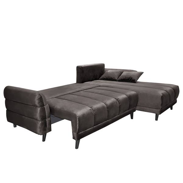 Divano letto angolare Logan Velluto - Velluto Ravi: grigio marrone - Longchair preimpostata a destra - Funzione letto
