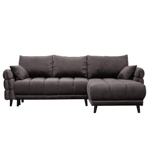 Divano letto angolare Logan Velluto - Velluto Ravi: grigio marrone - Longchair preimpostata a destra - Funzione letto