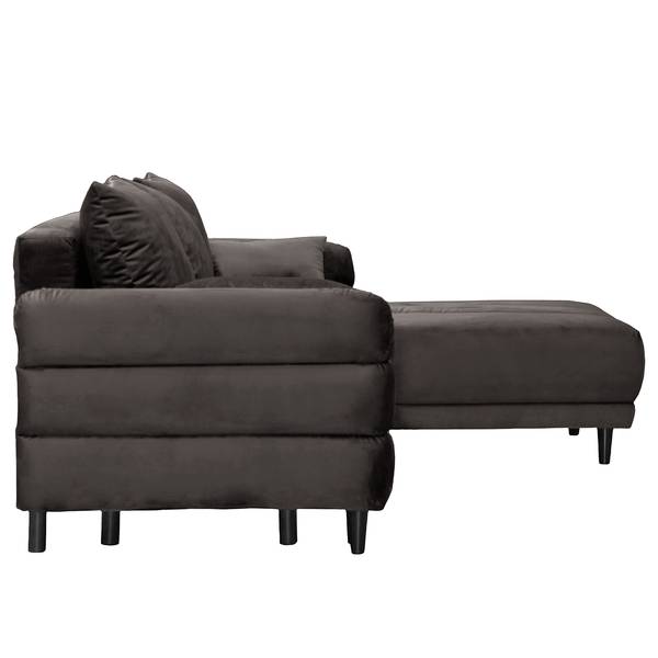 Divano letto angolare Logan Velluto - Velluto Ravi: grigio marrone - Longchair preimpostata a destra - Funzione letto