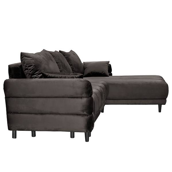 Divano letto angolare Logan Velluto - Velluto Ravi: grigio marrone - Longchair preimpostata a destra - Funzione letto