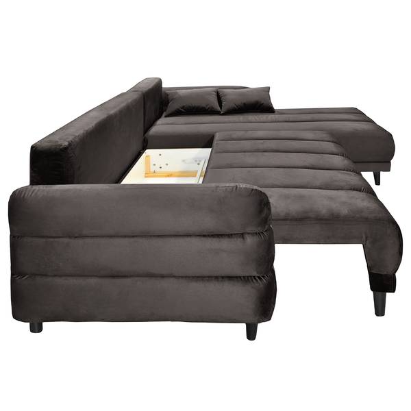 Divano letto angolare Logan Velluto - Velluto Ravi: grigio marrone - Longchair preimpostata a destra - Funzione letto