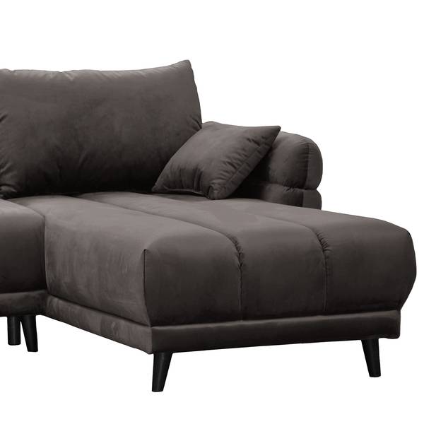 Divano letto angolare Logan Velluto - Velluto Ravi: grigio marrone - Longchair preimpostata a destra - Funzione letto