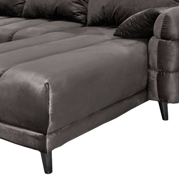 Divano letto angolare Logan Velluto - Velluto Ravi: grigio marrone - Longchair preimpostata a destra - Funzione letto