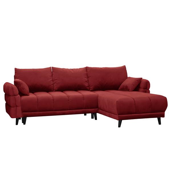 Hoekbank Logan fluweel - velours Ravi: bordeaux - chaise longue vooraanzicht rechts - met slaapfunctie