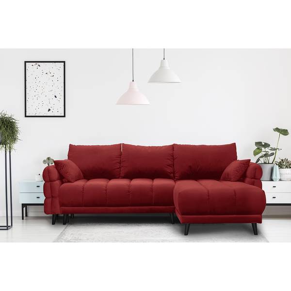 Hoekbank Logan fluweel - velours Ravi: bordeaux - chaise longue vooraanzicht rechts - met slaapfunctie