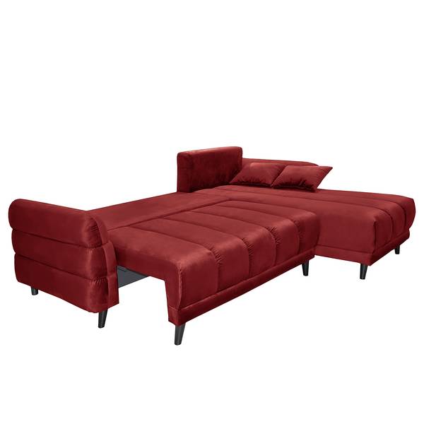 Hoekbank Logan fluweel - velours Ravi: bordeaux - chaise longue vooraanzicht rechts - met slaapfunctie