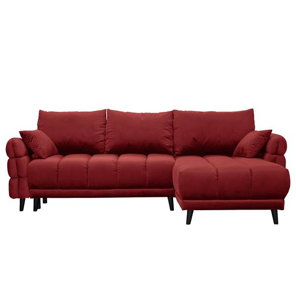 Hoekbank Logan fluweel - velours Ravi: bordeaux - chaise longue vooraanzicht rechts - met slaapfunctie
