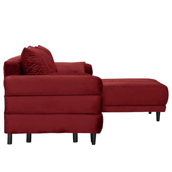 Hoekbank Logan fluweel - velours Ravi: bordeaux - chaise longue vooraanzicht rechts - met slaapfunctie