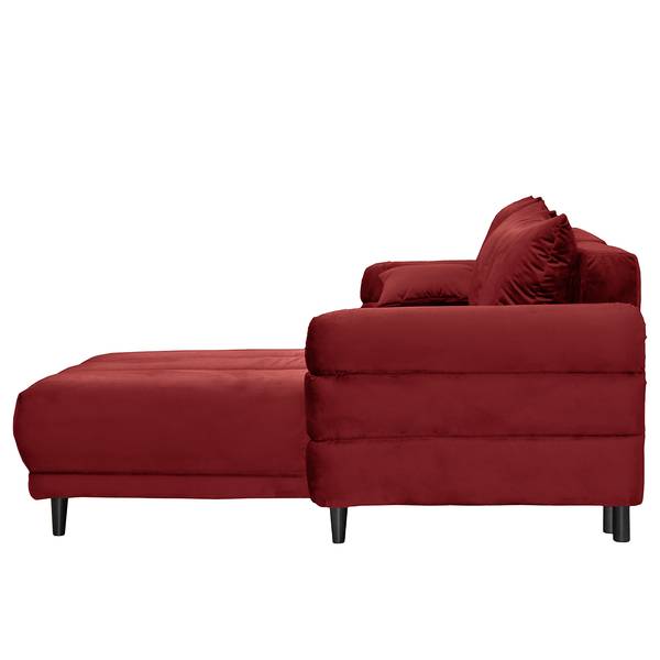 Hoekbank Logan fluweel - velours Ravi: bordeaux - chaise longue vooraanzicht rechts - met slaapfunctie