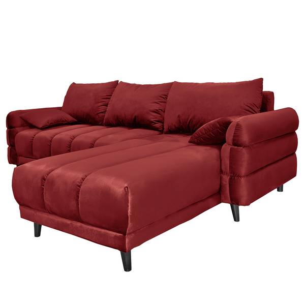 Hoekbank Logan fluweel - velours Ravi: bordeaux - chaise longue vooraanzicht rechts - met slaapfunctie