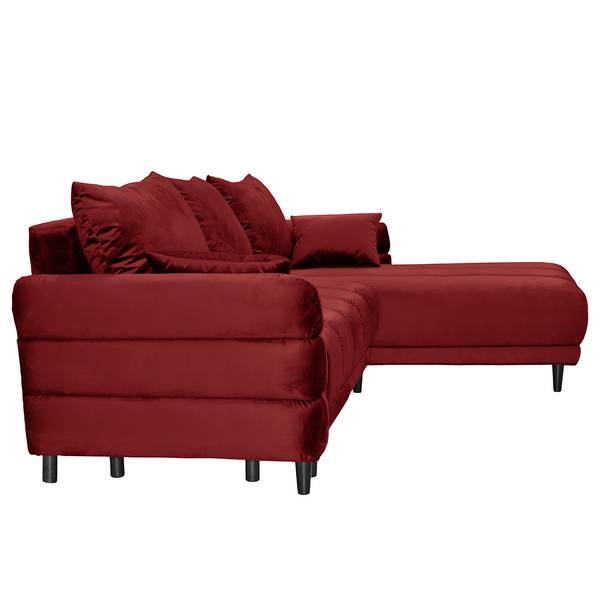 Hoekbank Logan fluweel - velours Ravi: bordeaux - chaise longue vooraanzicht rechts - met slaapfunctie