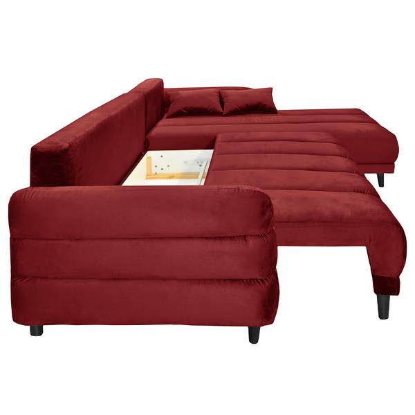 Hoekbank Logan fluweel - velours Ravi: bordeaux - chaise longue vooraanzicht rechts - met slaapfunctie