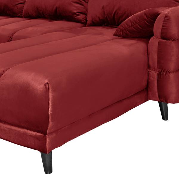 Hoekbank Logan fluweel - velours Ravi: bordeaux - chaise longue vooraanzicht rechts - met slaapfunctie