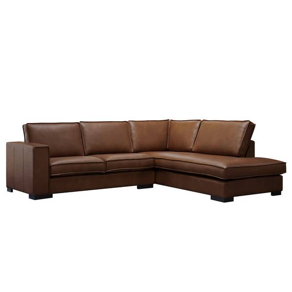 Ecksofa Locana Echtleder Bulle: Braun - Ottomane davorstehend rechts