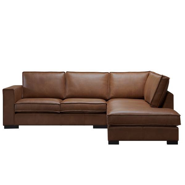 Ecksofa Locana Echtleder Bulle: Braun - Ottomane davorstehend rechts