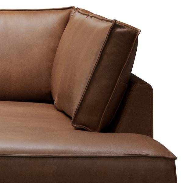 Ecksofa Locana Echtleder Bulle: Braun - Ottomane davorstehend rechts