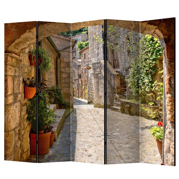Paravent Provincial alley in Tuscany Vlies auf Massivholz  - Mehrfarbig- 5-teilig