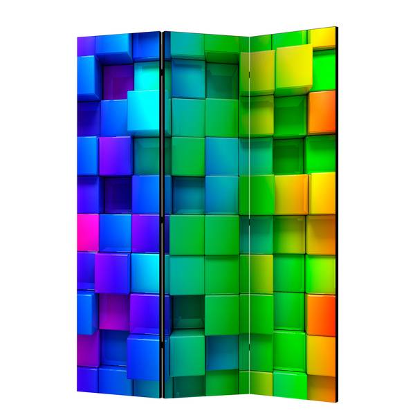 Paravent Colourful Cubes Vlies auf Massivholz  - Mehrfarbig - 3-teilig