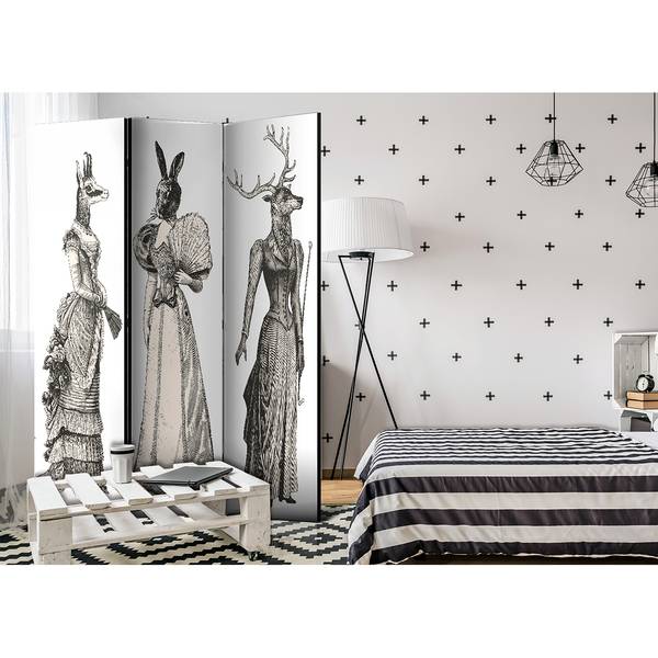 Paravento Chic Zoo Tessuto non tessuto su legno massello  - Grigio - 3 pezzi