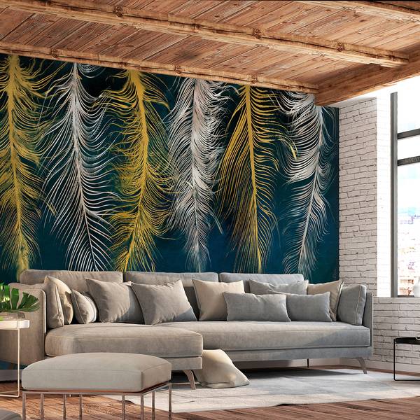 Vlies Fototapete Gilded Feathers Vlies - Mehrfarbig - 100 x 70 cm