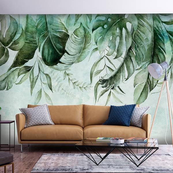 Papier peint intissé Green Story Intissé - Vert / Beige - 450 x 315 cm
