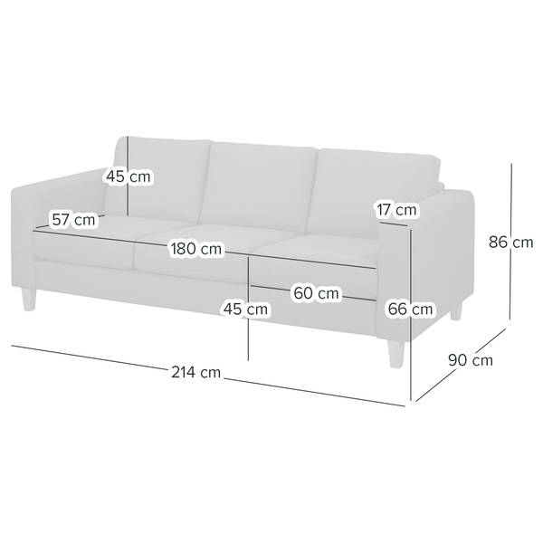 3-Sitzer Sofa MAISON Samt Vaia: Dunkelgrau - Ohne Schlaffunktion