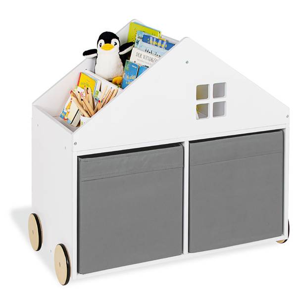 Spielzeugkiste mit Rollen Hus Weiß - Massivholz - 75 x 69 x 40 cm