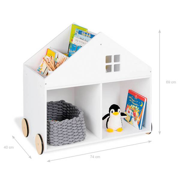 Spielzeugkiste mit Rollen Hus Weiß - Massivholz - 75 x 69 x 40 cm