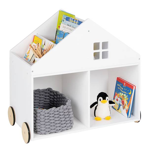Spielzeugkiste mit Rollen Hus Weiß - Massivholz - 75 x 69 x 40 cm