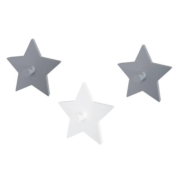 Wandhaken Sterne (3er-Set) Grau - Holzwerkstoff - 15 x 14 x 5 cm