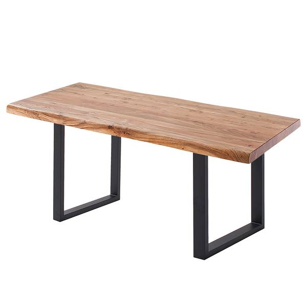Massiver Baumkanten-Esstisch KAPRA Akazie Braun - 120 x 80 cm - Schwarz - U-Form - Tischplattenstärke: 5 cm