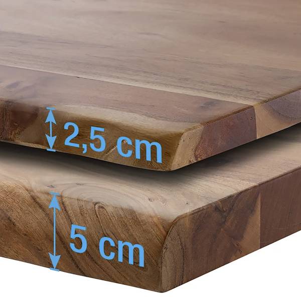 Massiver Baumkanten-Esstisch KAPRA Akazie Braun - 120 x 80 cm - Schwarz - U-Form - Tischplattenstärke: 5 cm