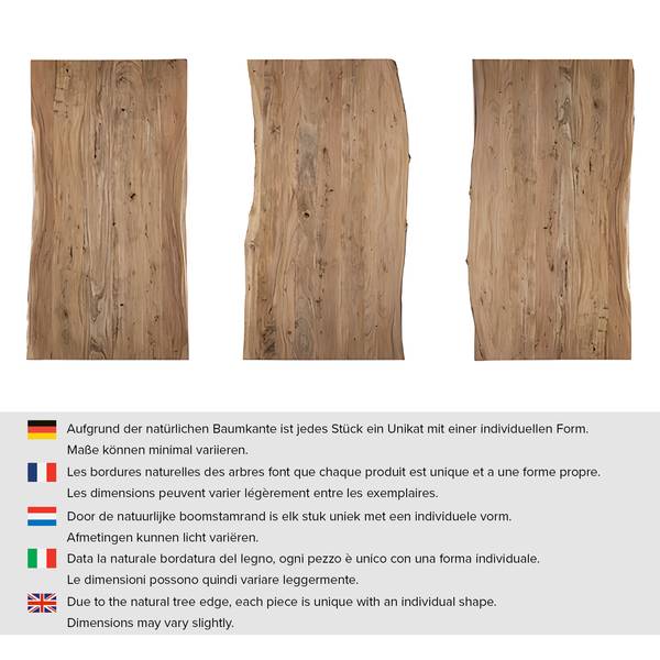Massiver Baumkanten-Esstisch KAPRA Akazie Braun - 120 x 80 cm - Schwarz - U-Form - Tischplattenstärke: 5 cm