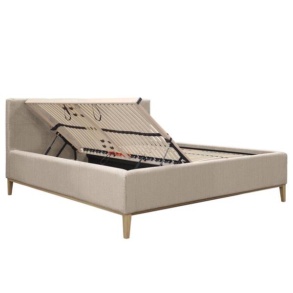 Polsterbett Kaarina Strukturstoff Ronya: Grau - 140 x 200cm - Mit Stauraum