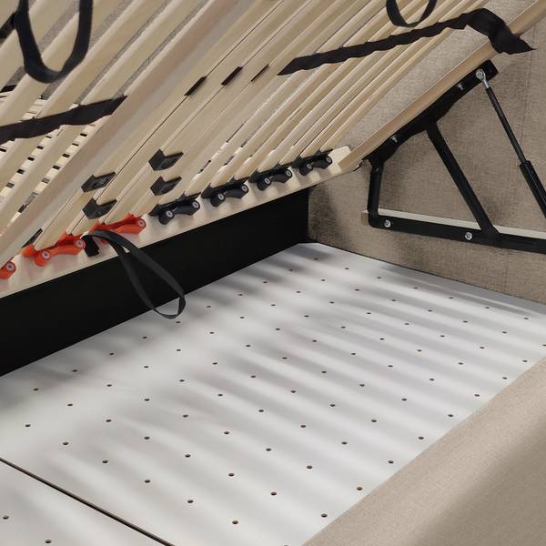 Polsterbett Kaarina Strukturstoff Ronya: Grau - 140 x 200cm - Mit Stauraum